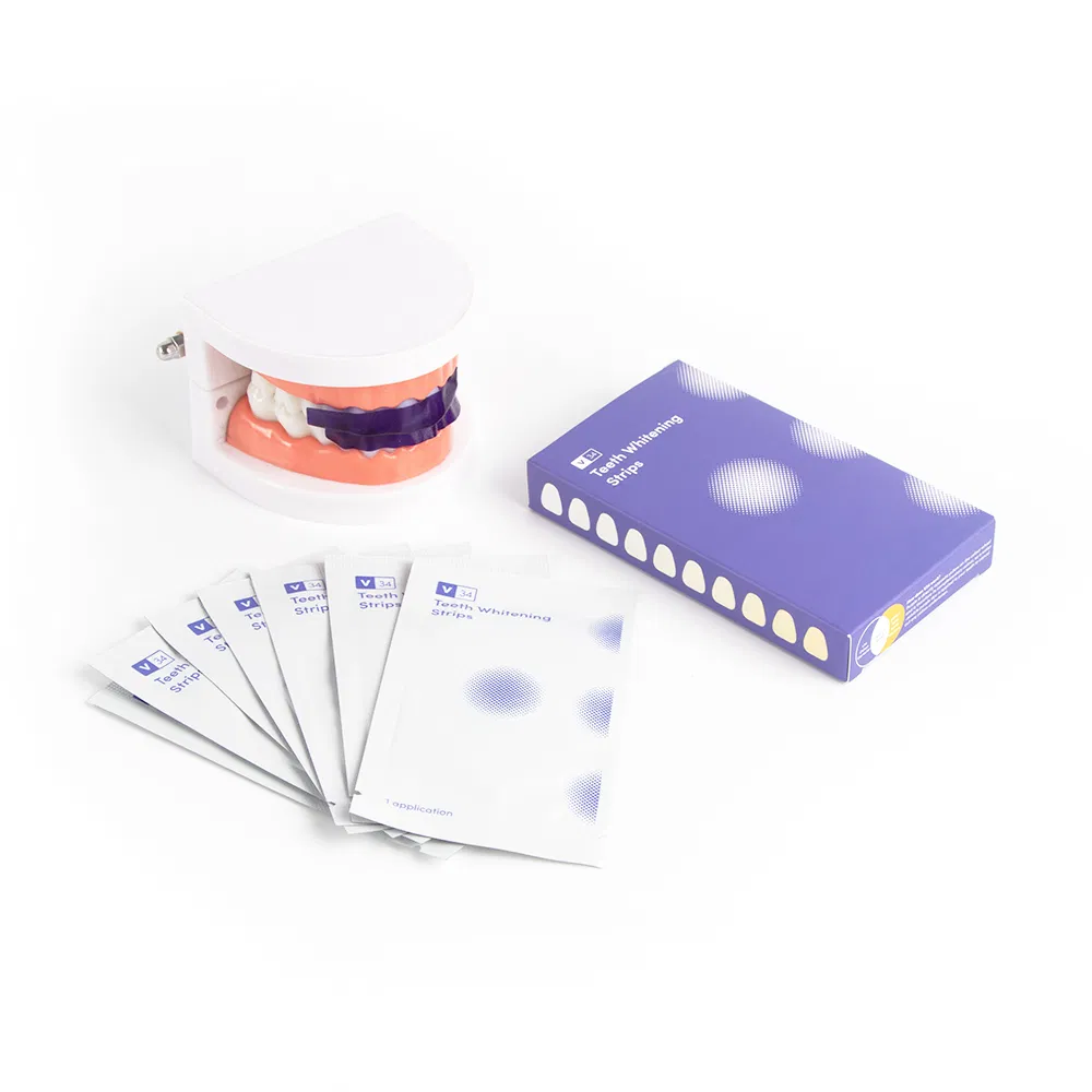 V34 Colour Corrector Purple Teeth Whitening Strips Low Sensitivity Mint Flavor