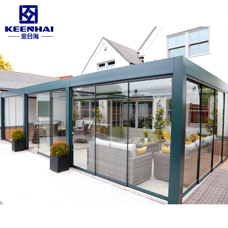 Back Yard Outdoor Commercial Aluminum Glass Sun Room Lean to Wall Triangle Skylight Gable Roof Sunroom