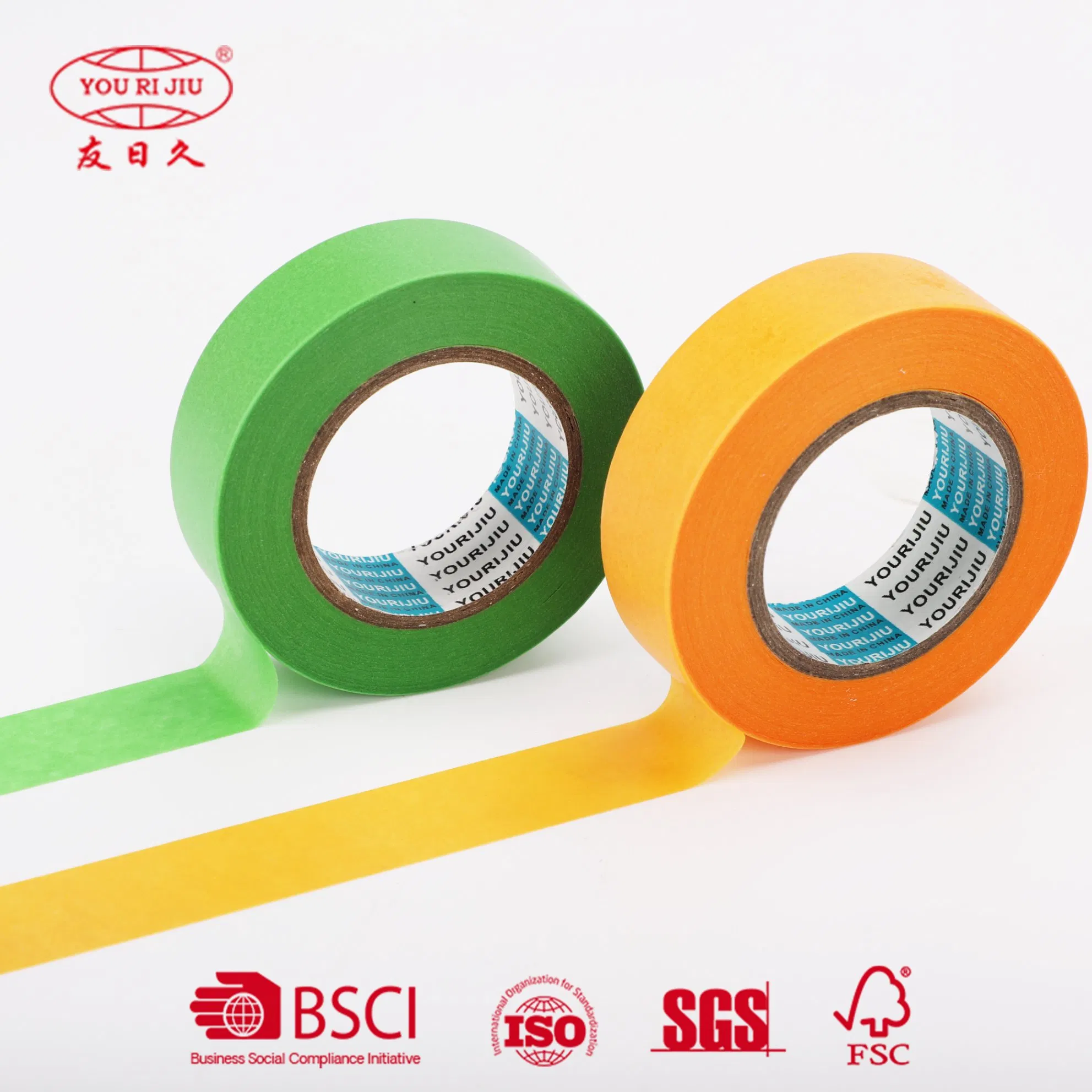 Yourijiu Removable No Residue Smooth Surface Waterbased Solvent Anti-Nitro Orange Green Washi Paper Adhesive Tape for Sports Equipment