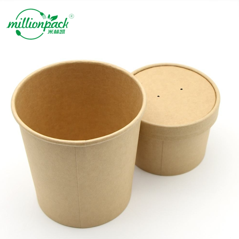 PE PLA Custom Sizes Kraft Paper Soup Bowl with All Dimensions Available