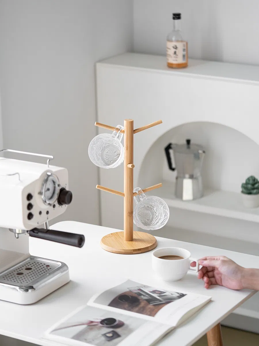 Bamboo and Wood Cup Holder, Storage Rack, Inverted Water - Draining Rack for Teacups
