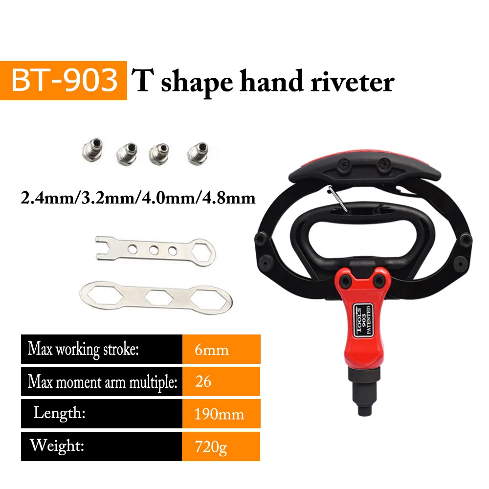 Bt-903 Manual T-Type Rivet Pulling Gun Riveting Blind Rivet Pliers 2.8-3.2-4.0-4.8mm Hand Riveter Threaded Insert Tool Rivet Gun Cordless Riveter