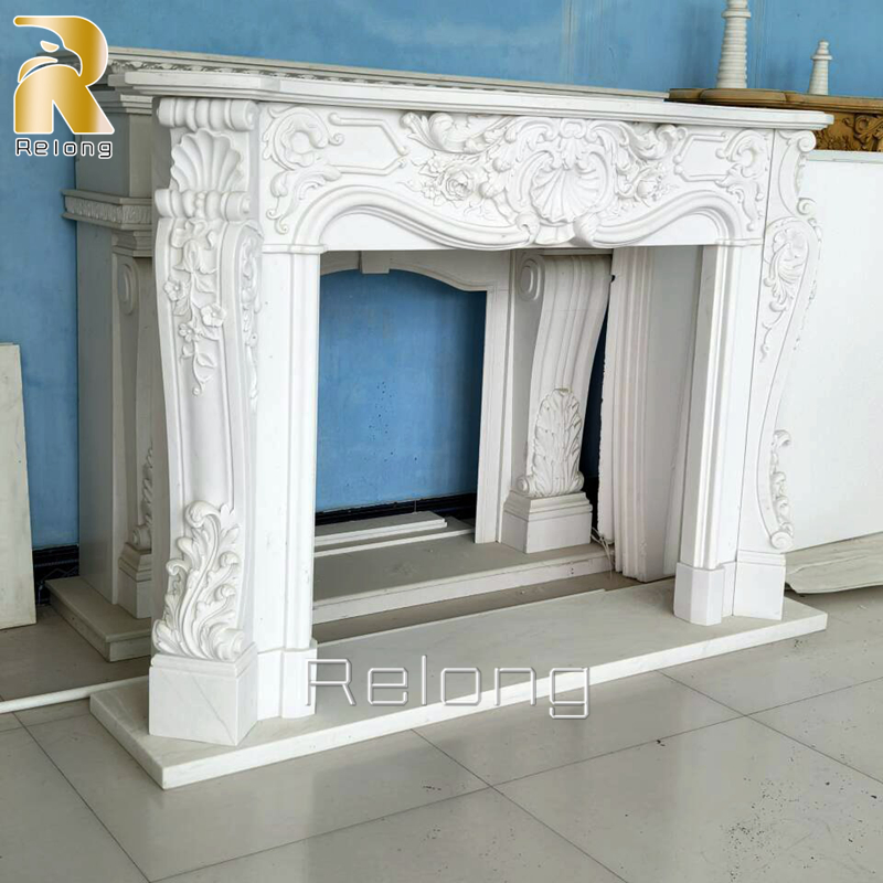 Modern Design White Marble Stone Carving Fireplace for Home Decoration