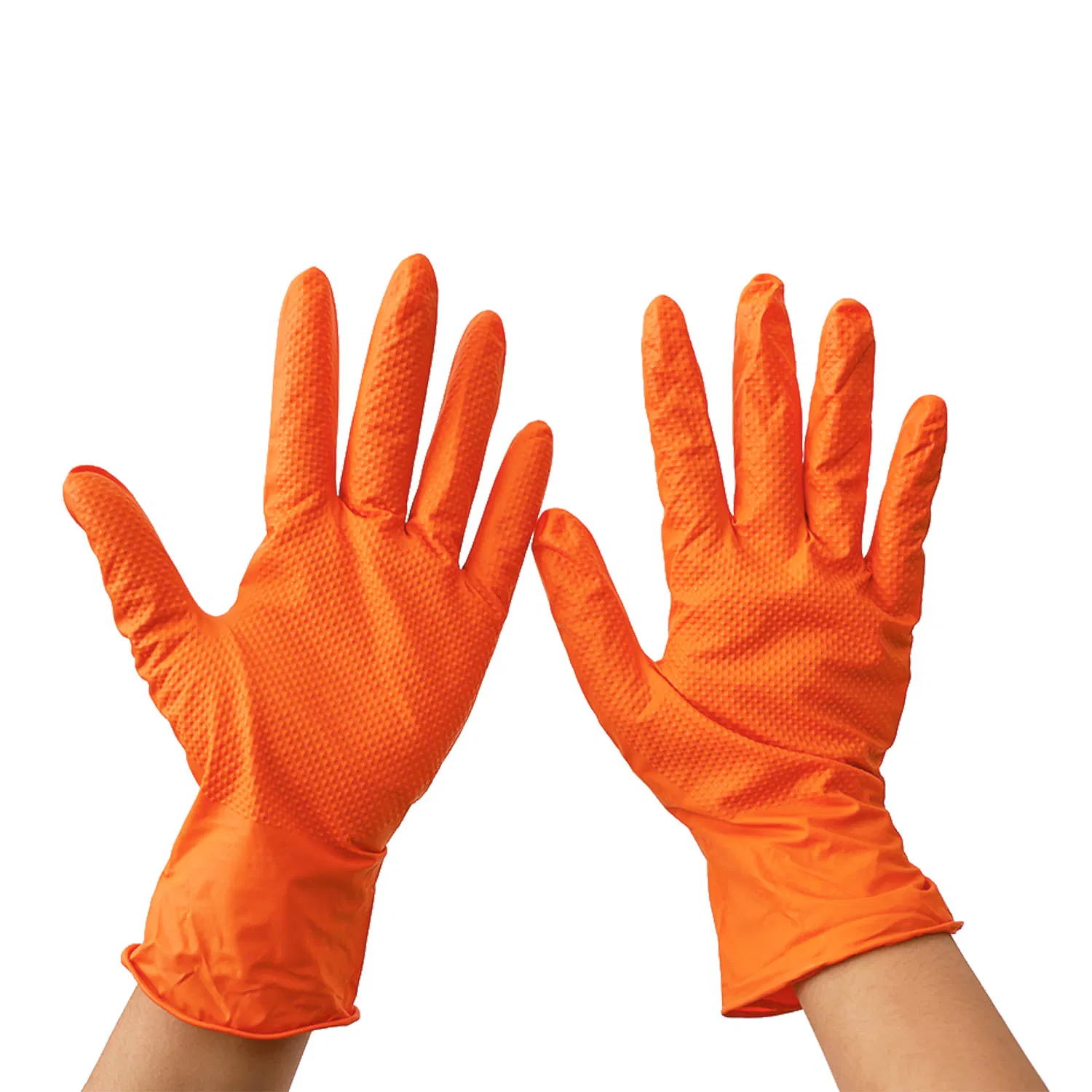 Nitrile Glove Diamond Pattern Black/Orange Nitrile Industrial Gloves Wholesale