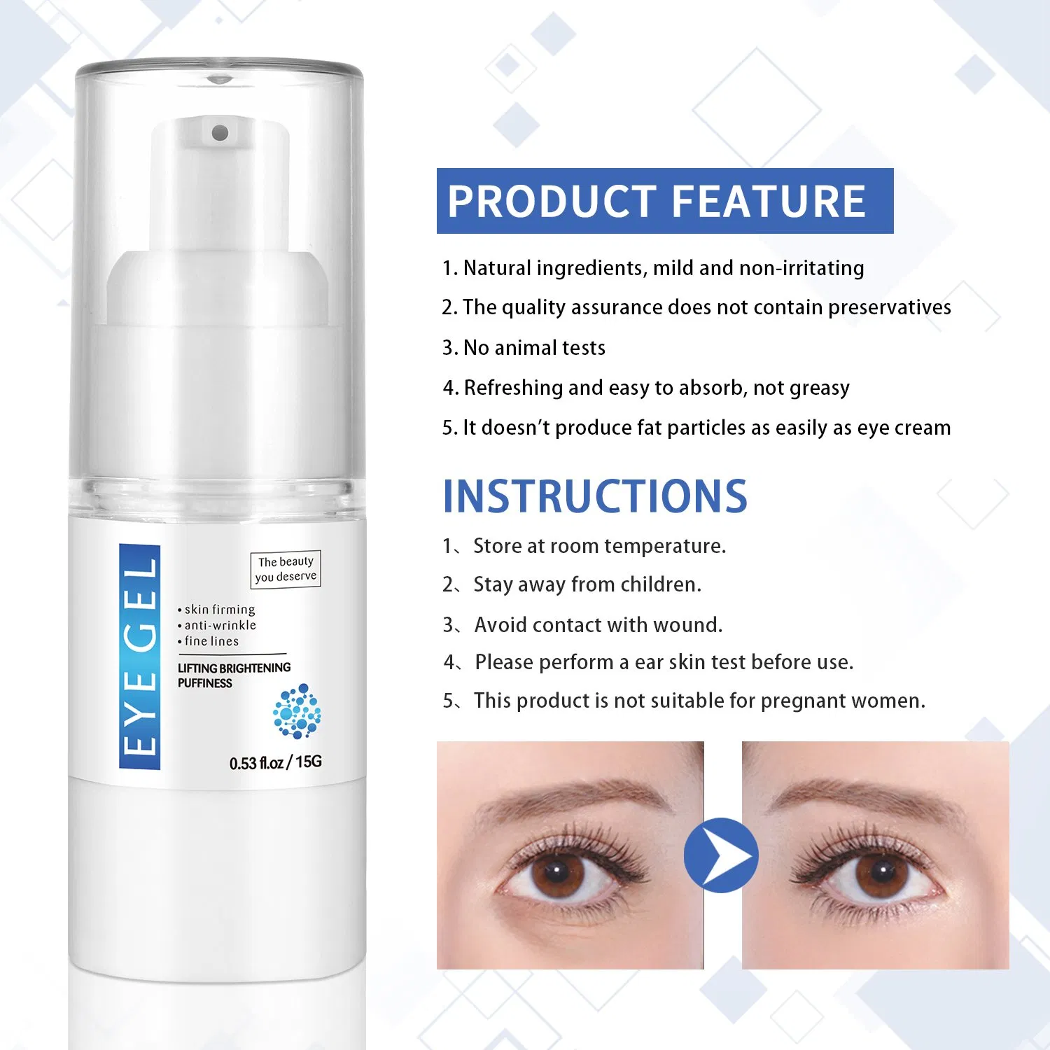 Private Label Hyaluronic Acid Collagen Dark Circles Puffiness Smooth Fine Lines Under Eye Cream Gel