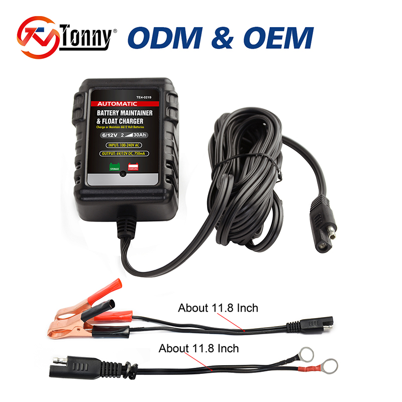 Automatic 6V/12V Battery Charger Maintainer 750mA - Motorcycle ATV RV Charger with Overcharge Protection & Spark Proof