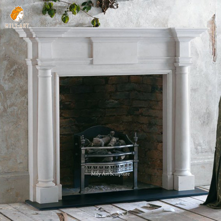 White Marble Fireplace Mantle for Home Decoration