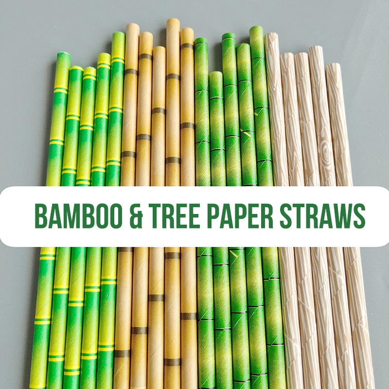 Bamboo Paper Straw Green Brown Biodegradable Disposable Plastic Free Drinking 6 * 197mm Kraft Paper Straws 25PCS