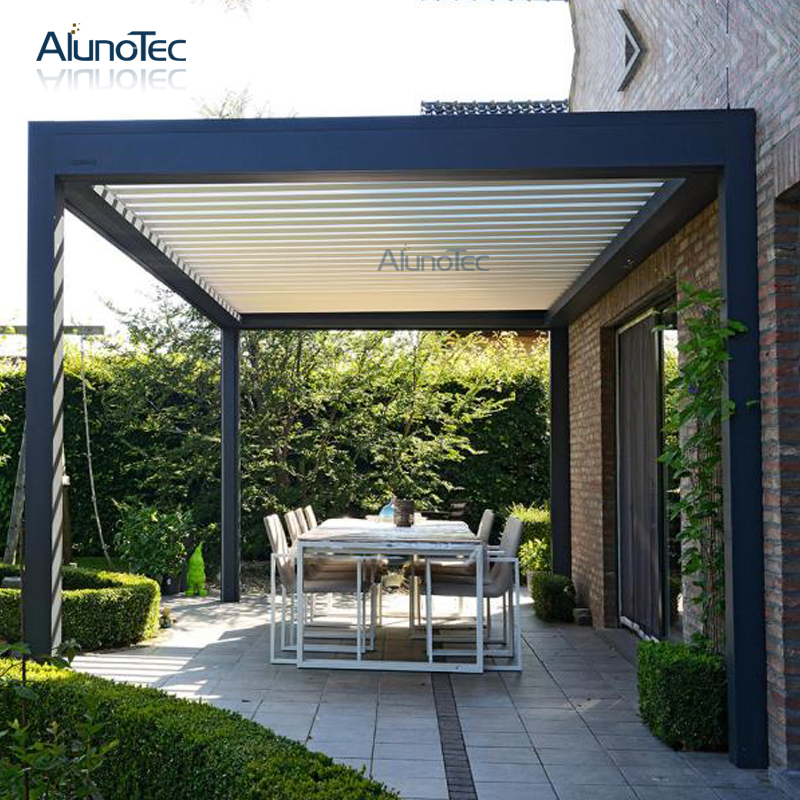 AlunoTec Heavy Duty Professional Factory Electric&Manual Shelter Design Terrace Outdoor Furniture Pergola with Zip Screens
