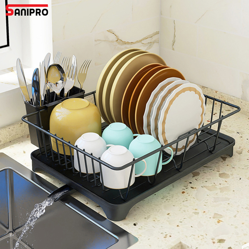 Sanipro Household Kitchen Sink Countertop Standing Multi-Functional Tableware Storage Rack Plates Bowls Dishes Drainer