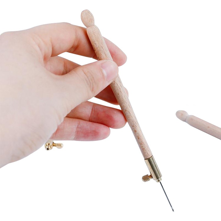Wooden Handle Embroidery Needle French Crochet Sewing Tool Set DIY Knitting Pen