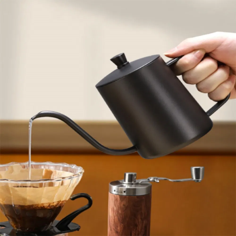 Classic Black White 350ml Coffee Stainless Steel Hand Brewing Kettle with Lid