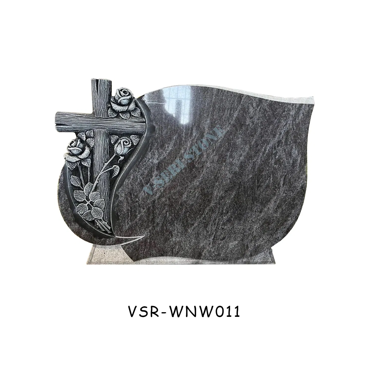 Romantic Double Heart Blue Granite Marble Tombstone Cross Headstone for Grave