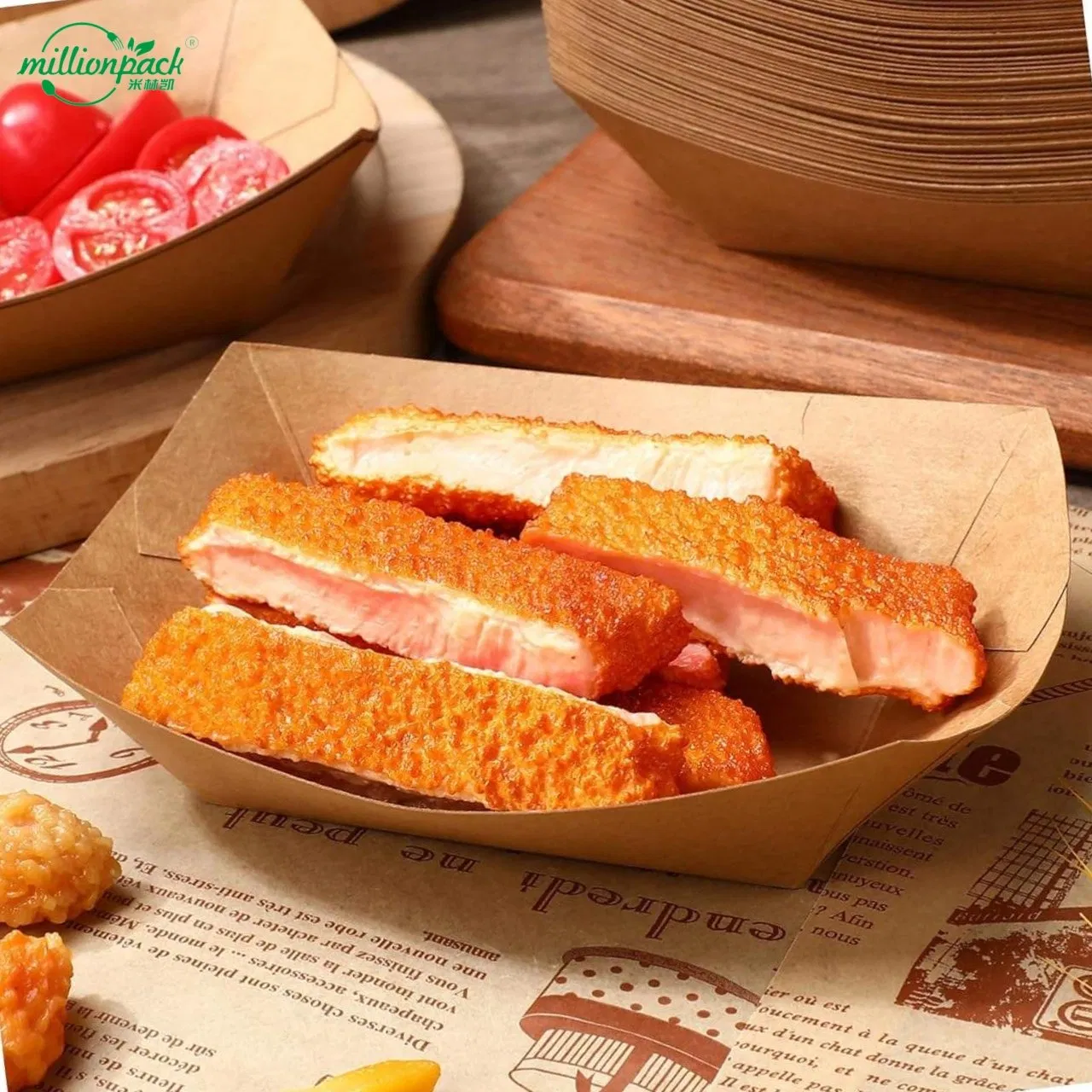 Custom Printed Kraft Paper Boat Bowls for Food Snacks and Party Events