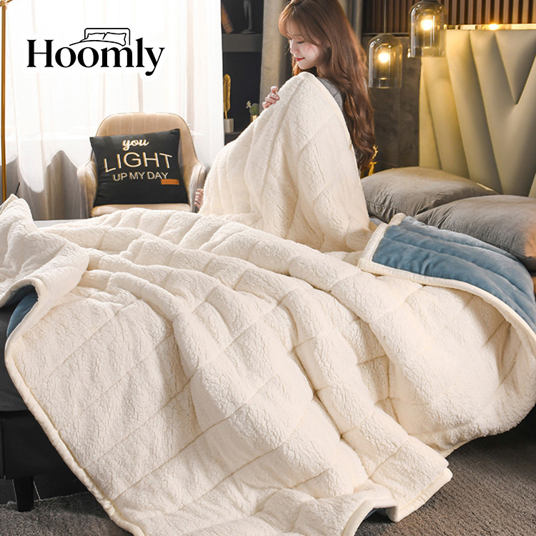 Hoomly Heavyweight Skin Friendly Reversible Coral Fleece Comforter Set Quilting Blanket