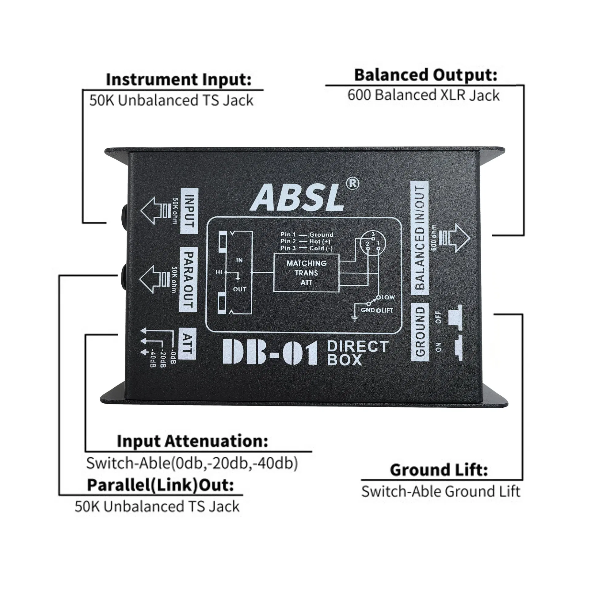 High Quality Metal Single Channel Passive dB-01 Di Box Audio Convert Box