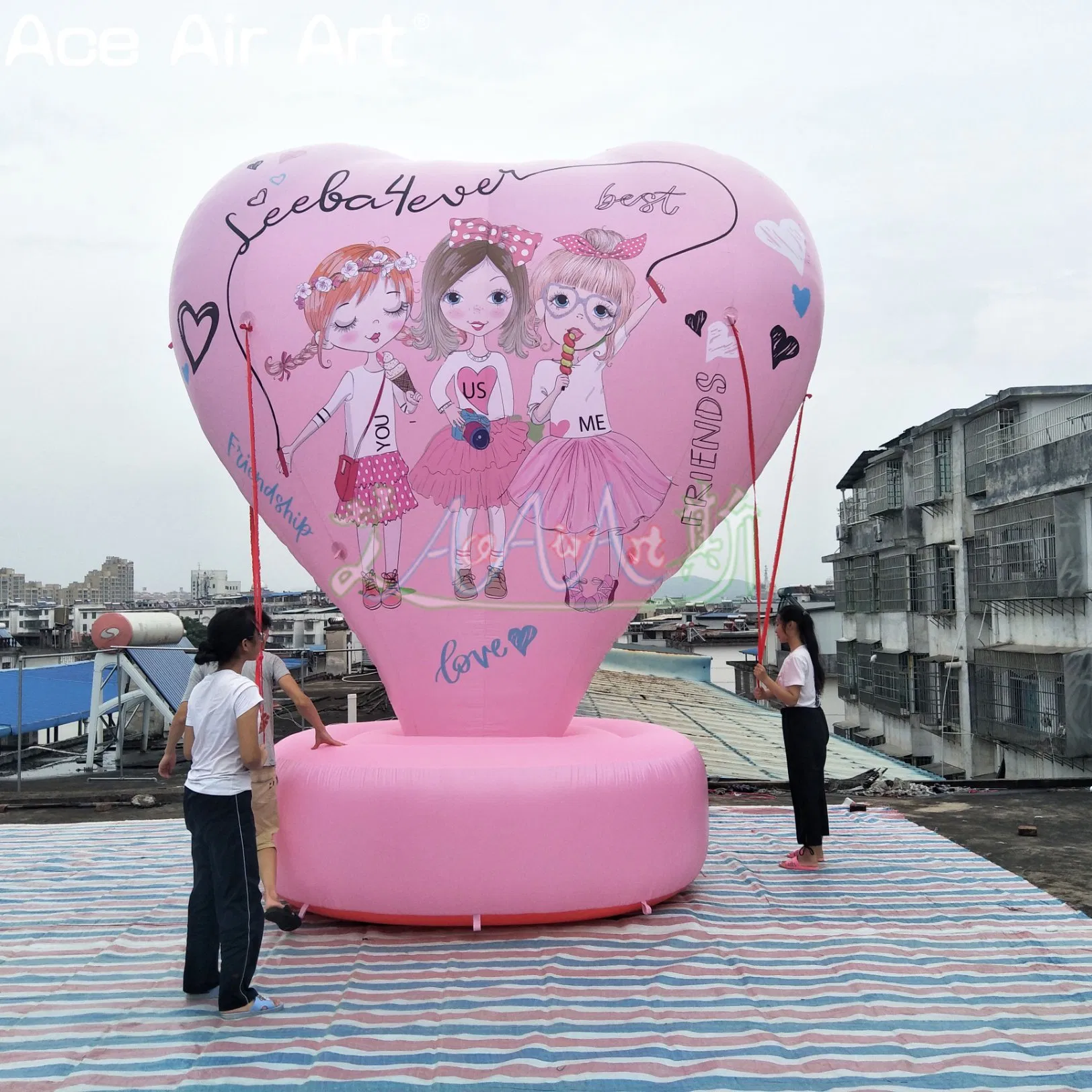 5m Tall Pink Custom Patterned Inflatable Heart for Valentine's Day Decoration