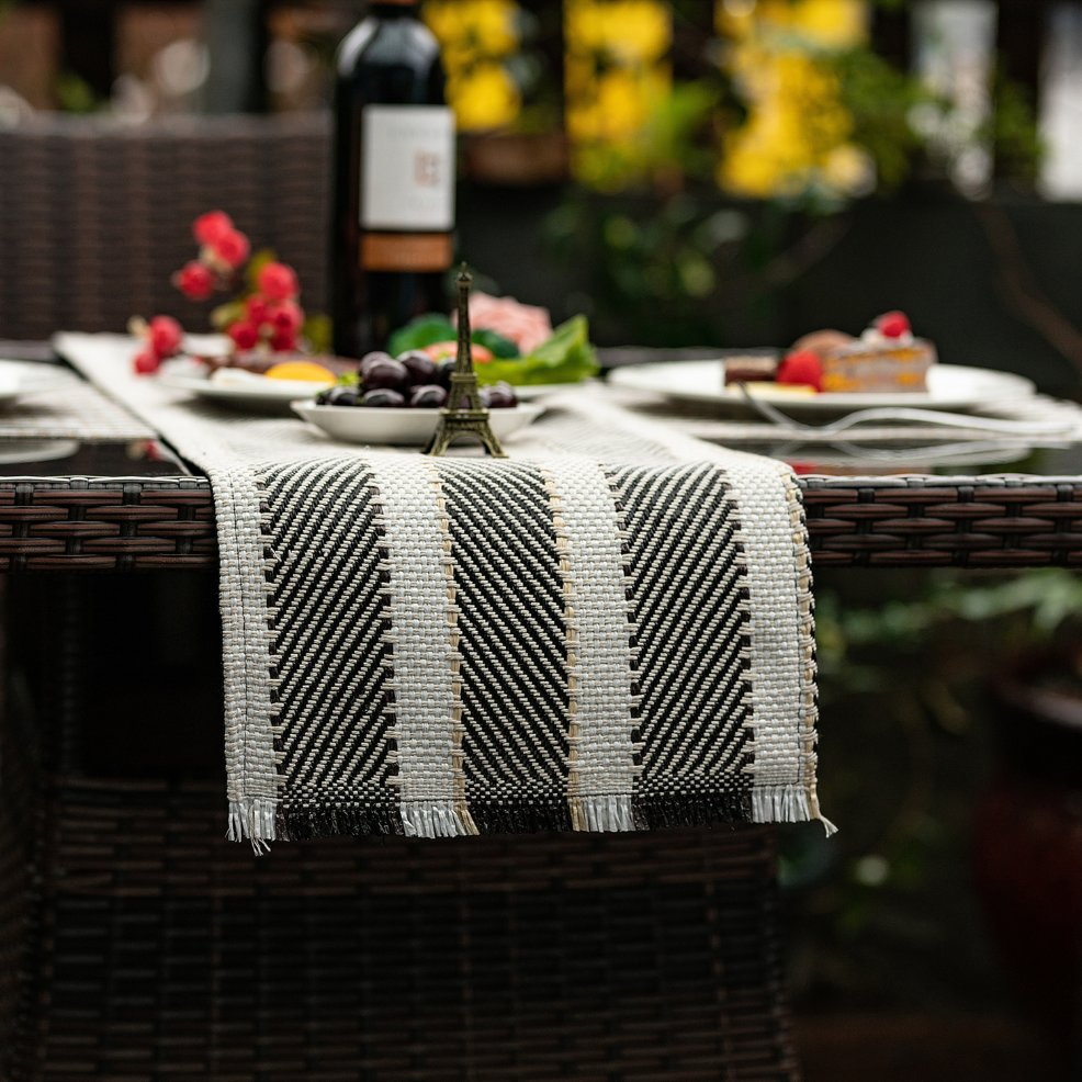 Dining Washable Young Living Woven Striped Table Runner