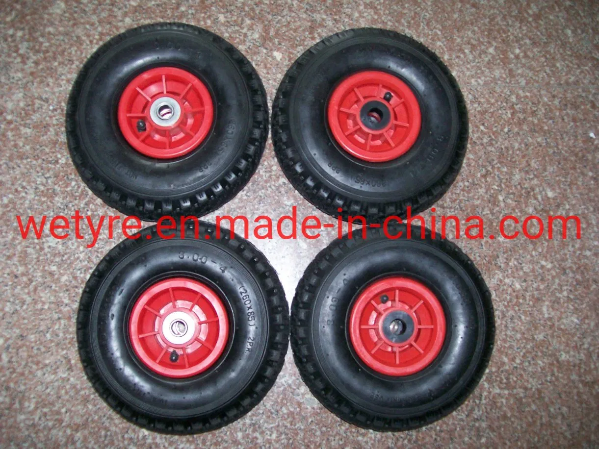 Big Square Tread Pattern Metal Rim Inflatable Pneumatic Rubber Wheel for Tool Cart (3.00-4)