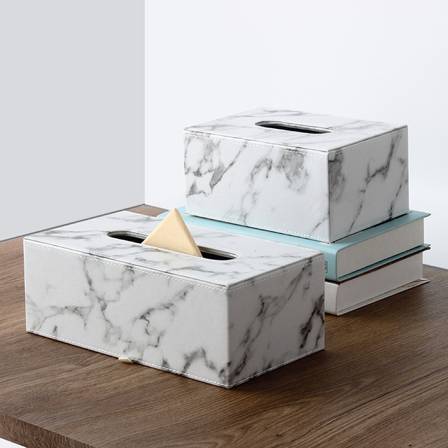 PU Leather Cover Storage Marble Pattern Tissue Box
