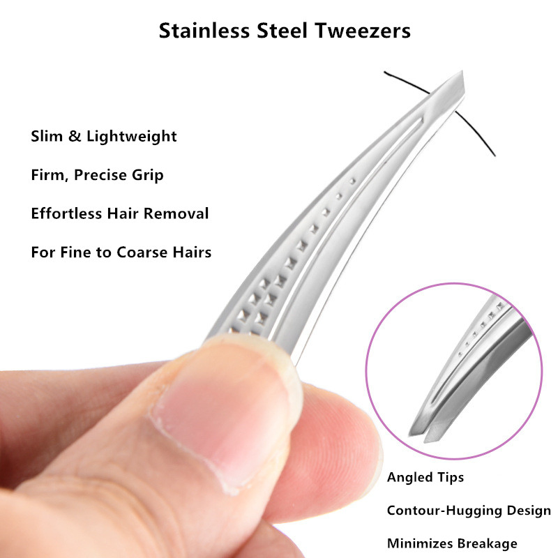 Custom Logo Eyebrow Hair Removal Beauty Tool Stainless Steel Slant Tip Tweezers