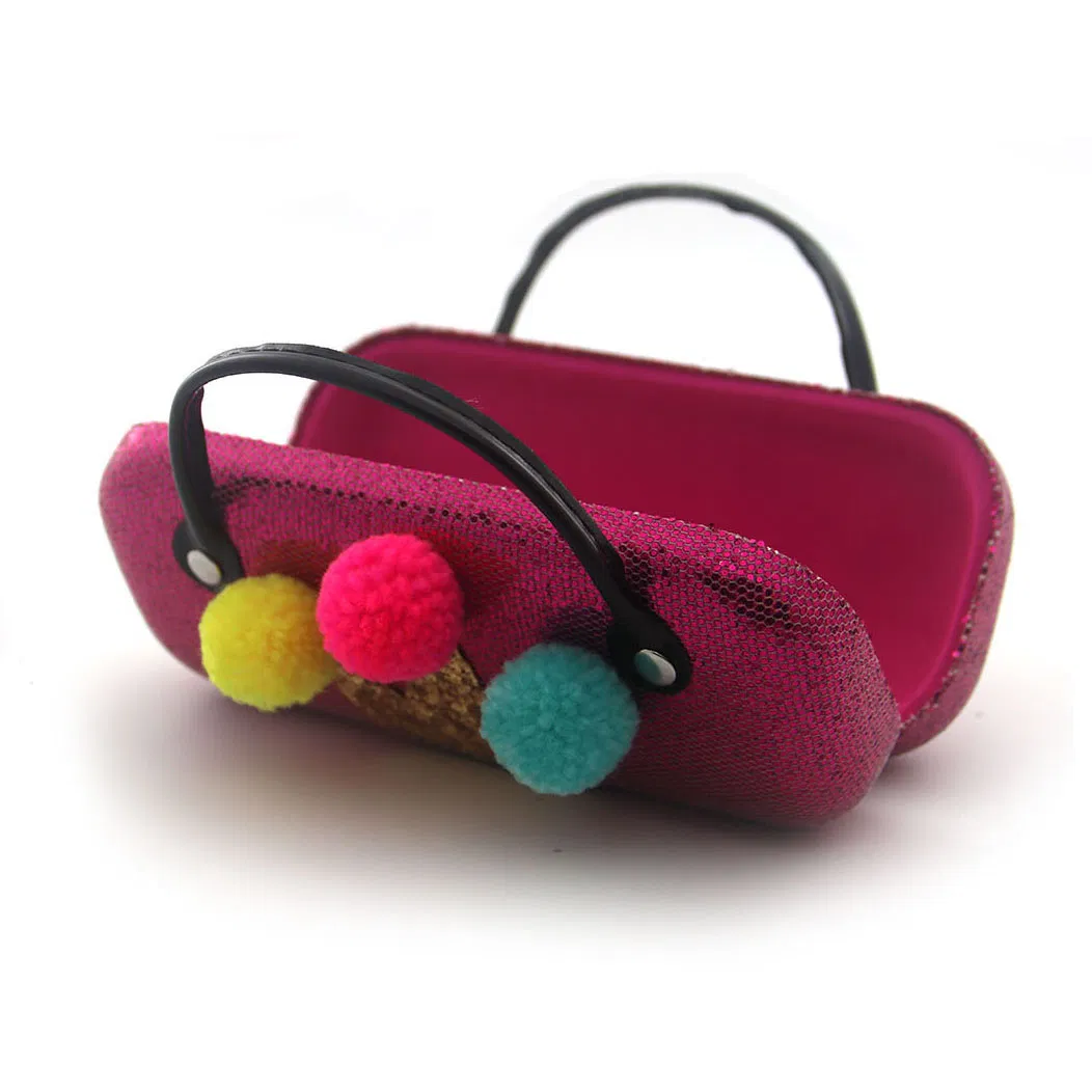Dark Pink Sequin Shiny Glasses Case Cute Balls Party Dressed up Box