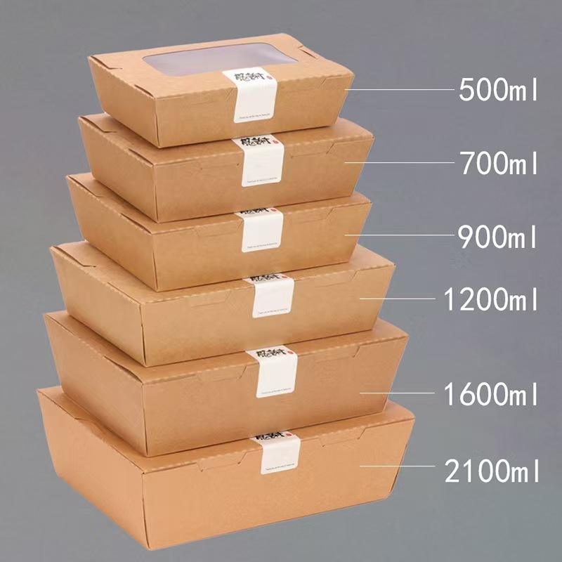 Kraft Paper Take-out Box with Window for Fast Food Shops