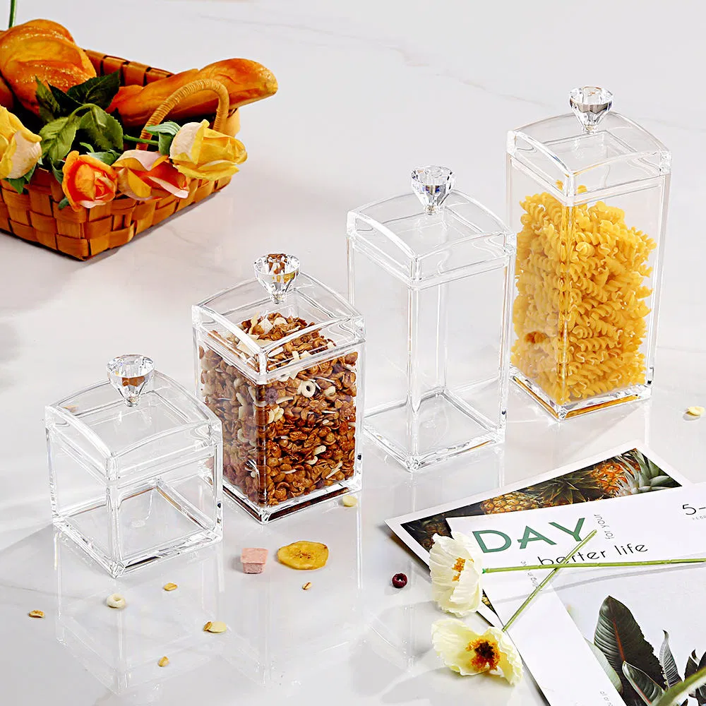 Luxury Clear Acrylic Storage Jars with Diamond-Knob Airtight Lids
