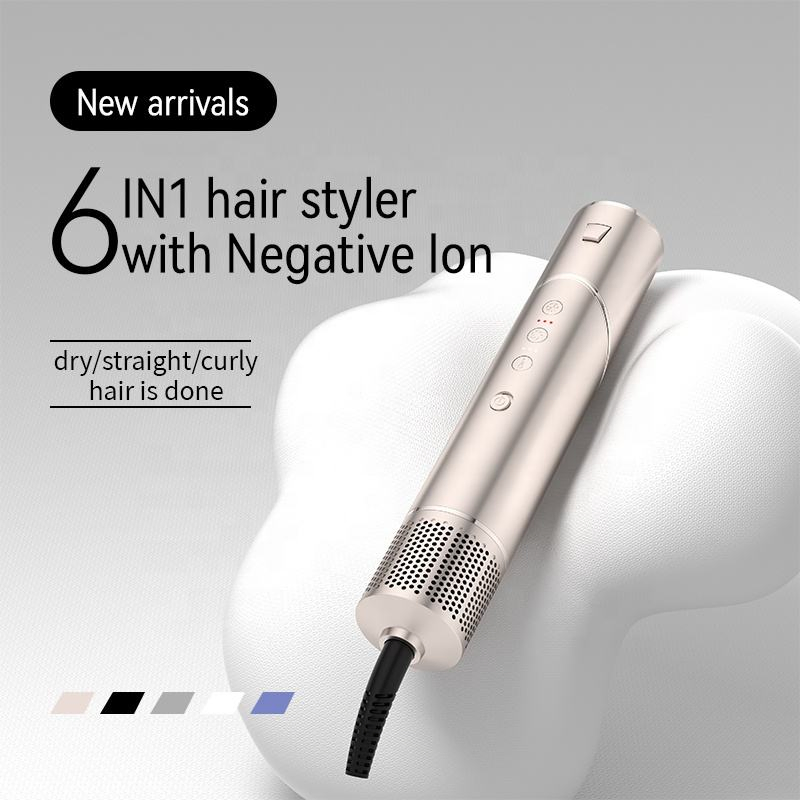 6-in-1 Multi-Hair Styling Hot Air Blower Hair Curler Straight Brush Nozzle