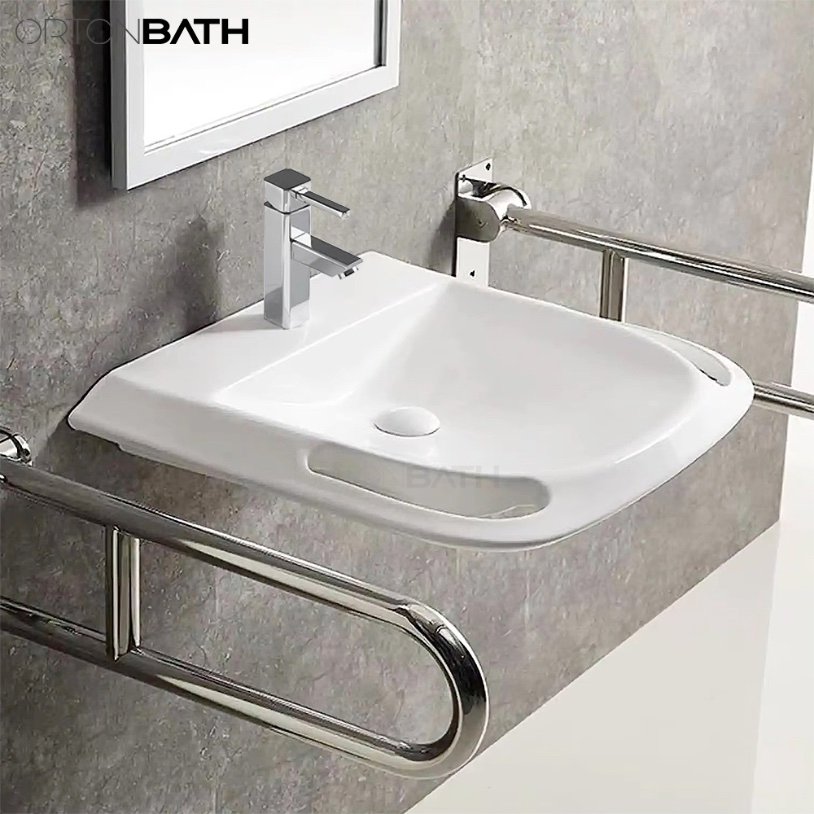 Ortonbath Ada Compliant Wall Mount Sinks Disabled Washbasin Handicapped Hand Wash Basin Sinks for The Disabled Wheelchair Accessible Ada Basin with Grab Bar