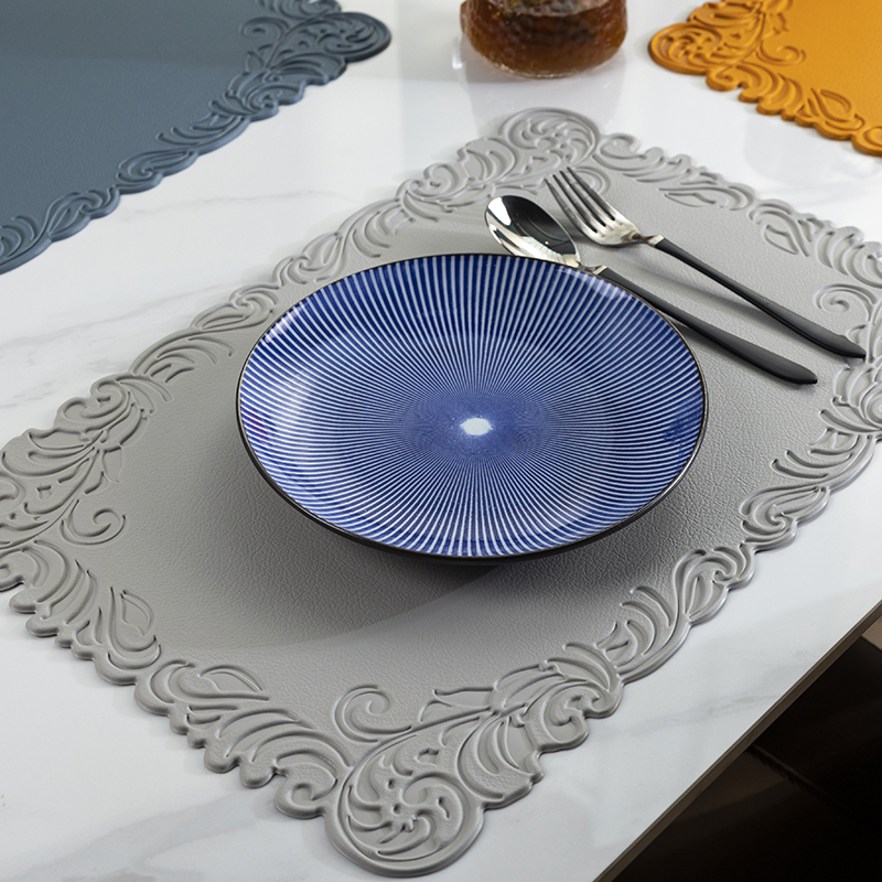 Embossed Faux Leather Table Mats Washable PVC Placemat for Kitchen Dining Dinner Placemats
