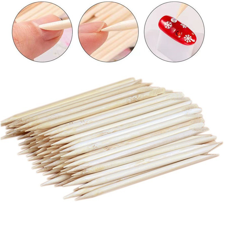 High Quality Double-Ended Disposable Nail File Bamboo Stick Cuticle Pusher Tool for Manicure Orange Manicure Sticks
