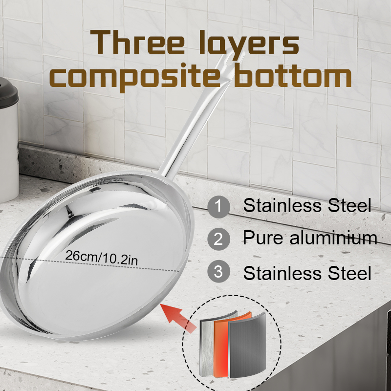 Daosheng Factory Direct Supply Fast Heating Efficient 304 Stainless Steel Frying Cooking Pan Non Stick Wok Pans