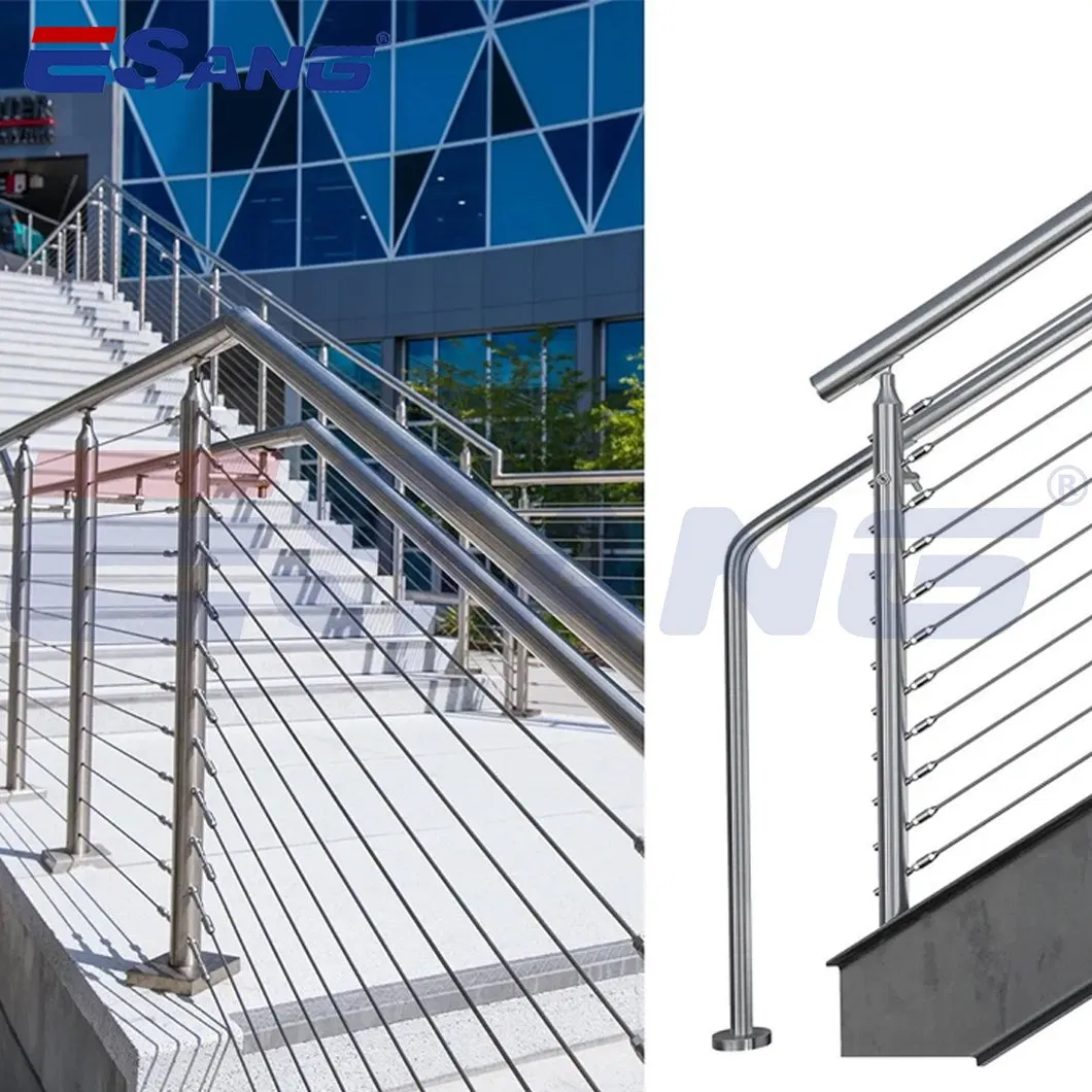 Esang 304 316 Stainless Steel Brushed Finish Stair Handrail Balustrade Wire Cable Railing