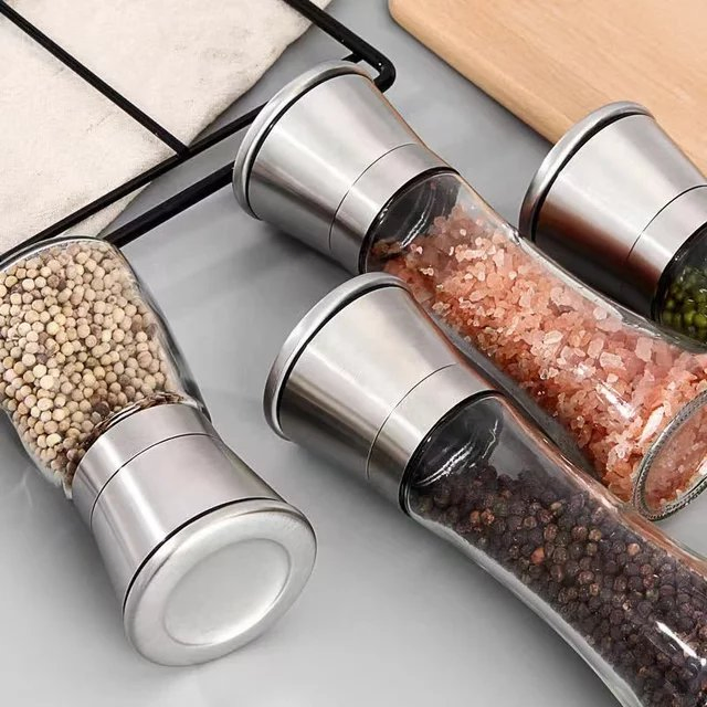 Wholesale Hot Sell Adjustable Manual Pepper Mill Glass Bottle Ceramic Core Stainless Steel Chili Salt and Pepper Grinder