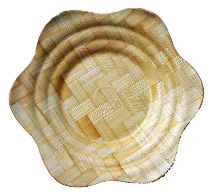 Six Angle Plate Woven Material of Bamboo Square Salad Plate