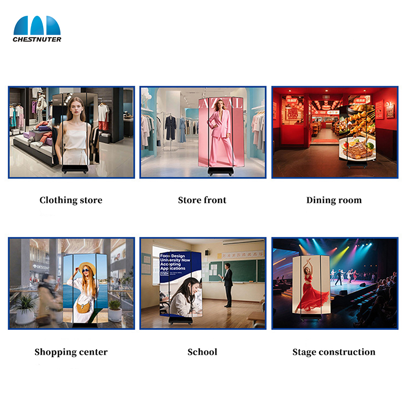 Full Color Movable Indoor HD Trifold LED Poster Screen Foldable LED Poster Display for Portable Advertising