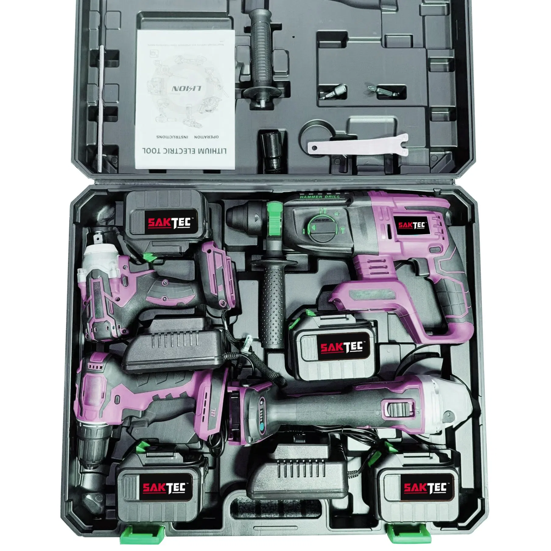 3-4 PCS Cordless Rechargeable Professional Brushless Electric Hammer Drill Angle Grinder Wrenches Combination Tool Set