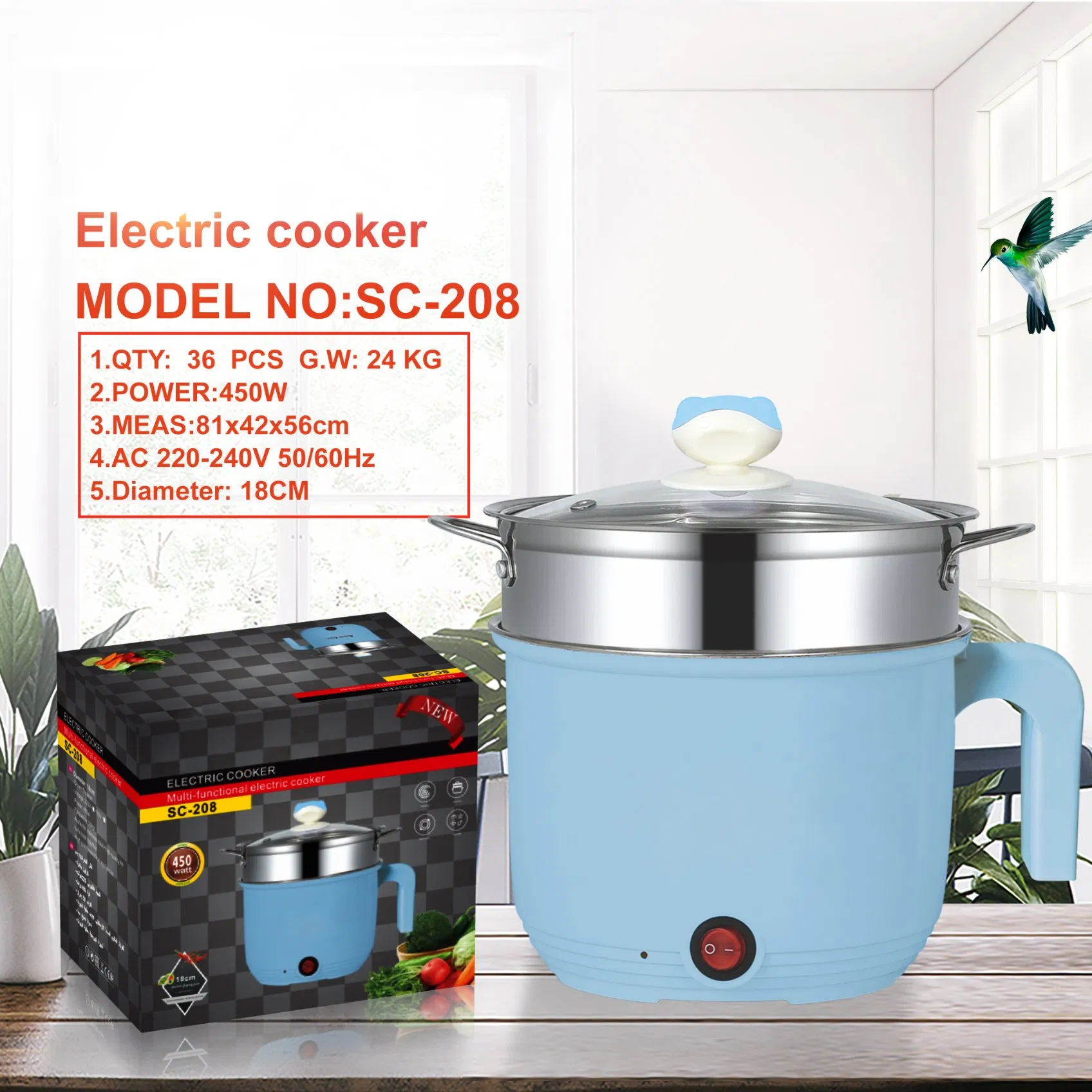 Sc-208 Multi-Cooker Mini Electric Pots Set Mechanical Control for Household Office Dormitory Use