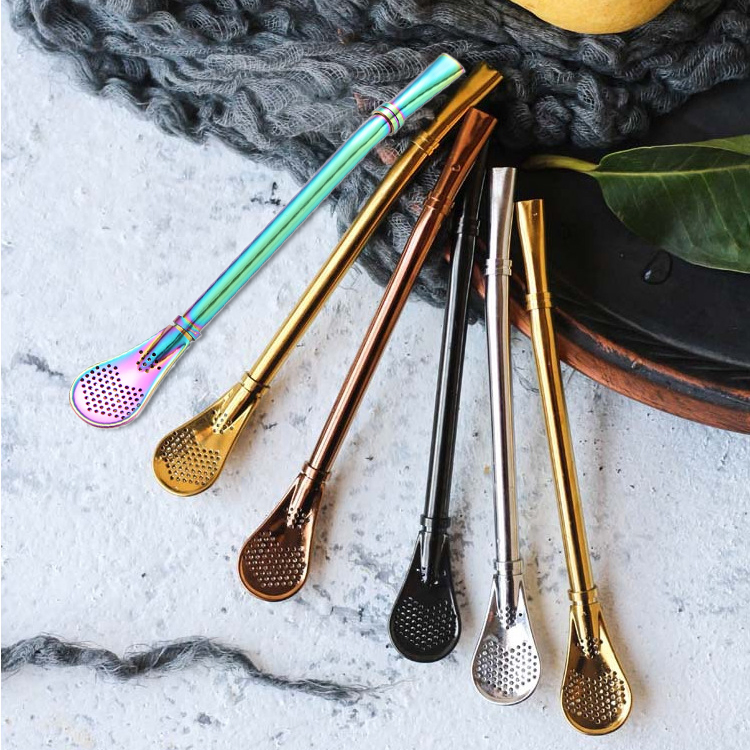 Luxury Metal Straw Spoon Mate Food-Grade Stainless Steel Filter for Premium Drinking Experience