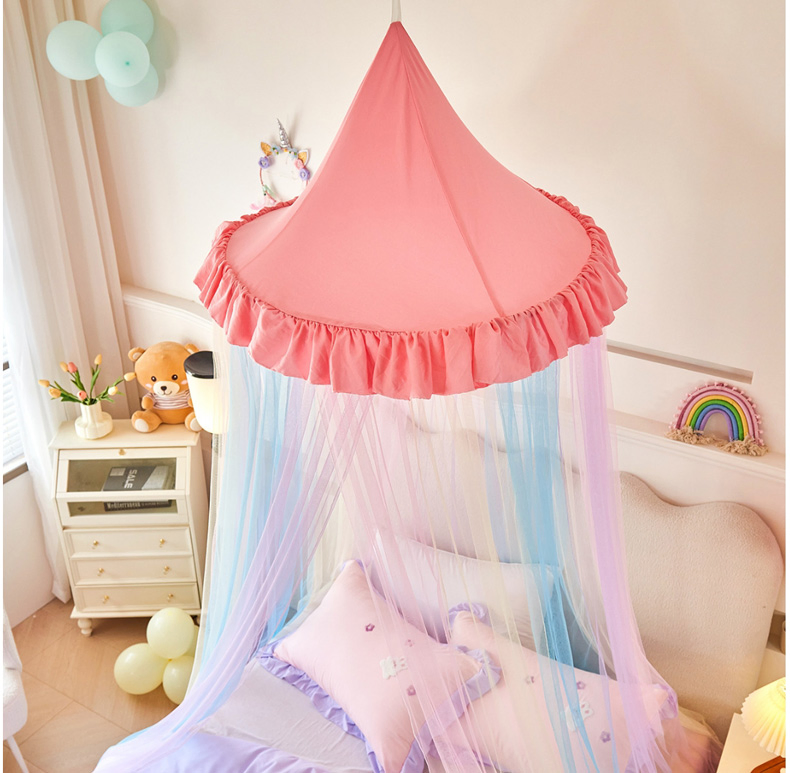 Rainbow Bed Canopy for Girls Dreamy Mosquito Net for Bed Round Dome Princess Bed Canopy Girl Room Play Tent Kids Canopy Bed Netting Curtains Pink
