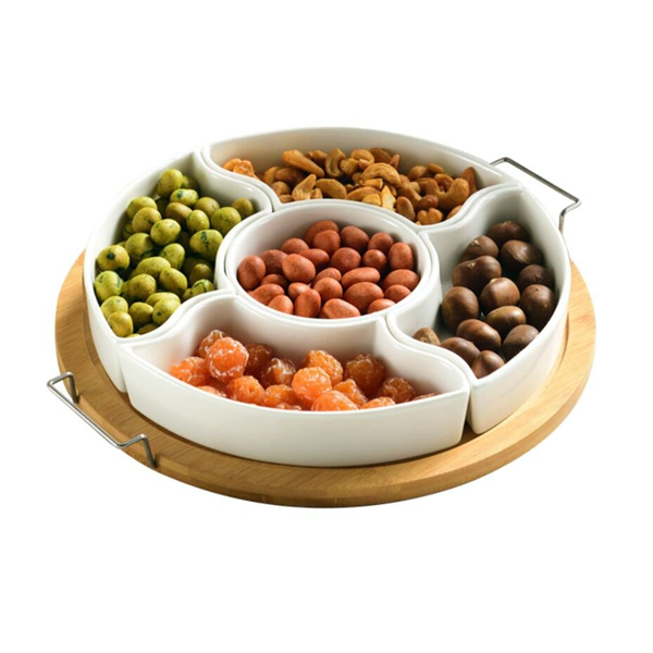 Appetizer Serving Tray Ceramic Divided Dish with Handle for Fruit and Party