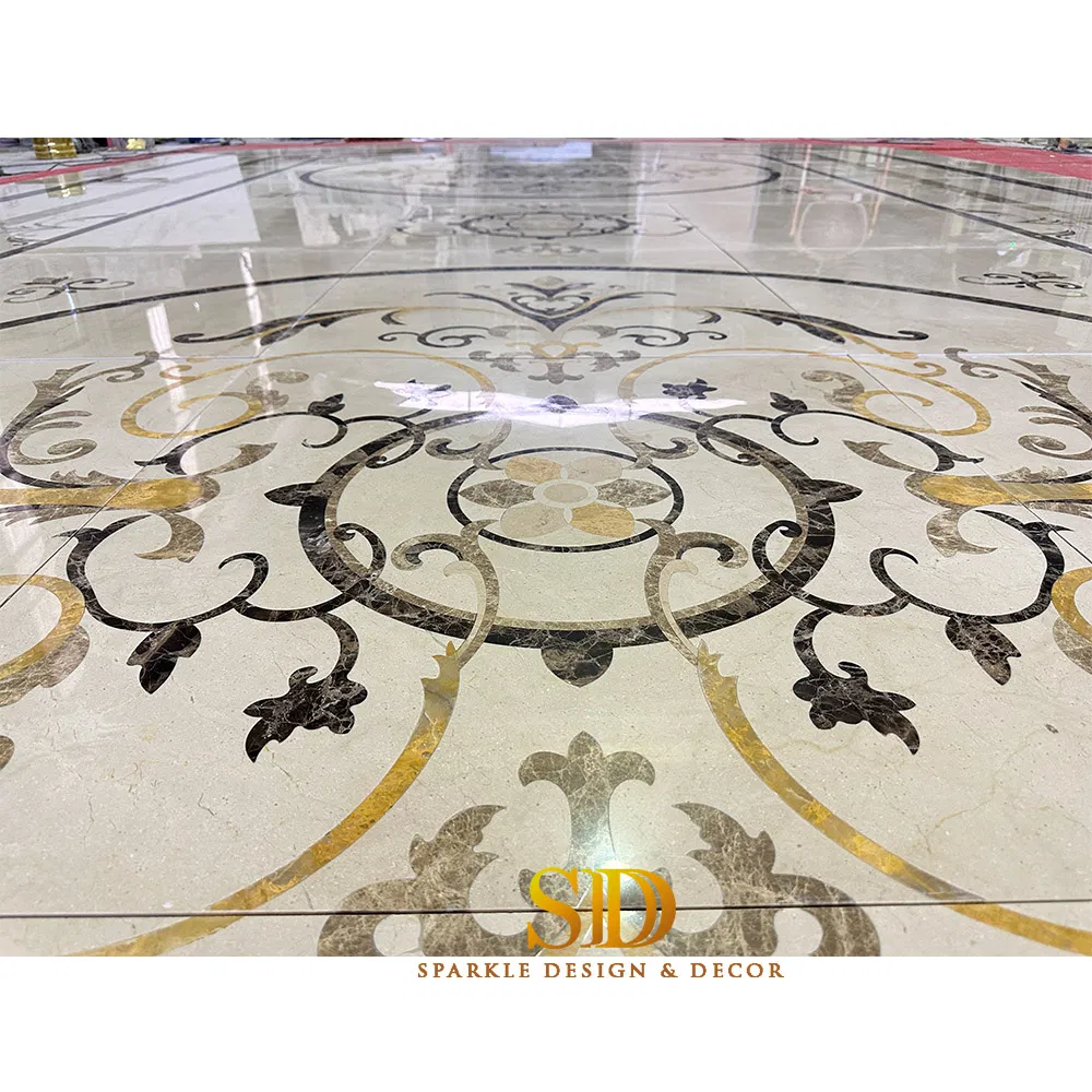 Elegant Square Water Jet Marble Medallion for Study Room Floor Decor