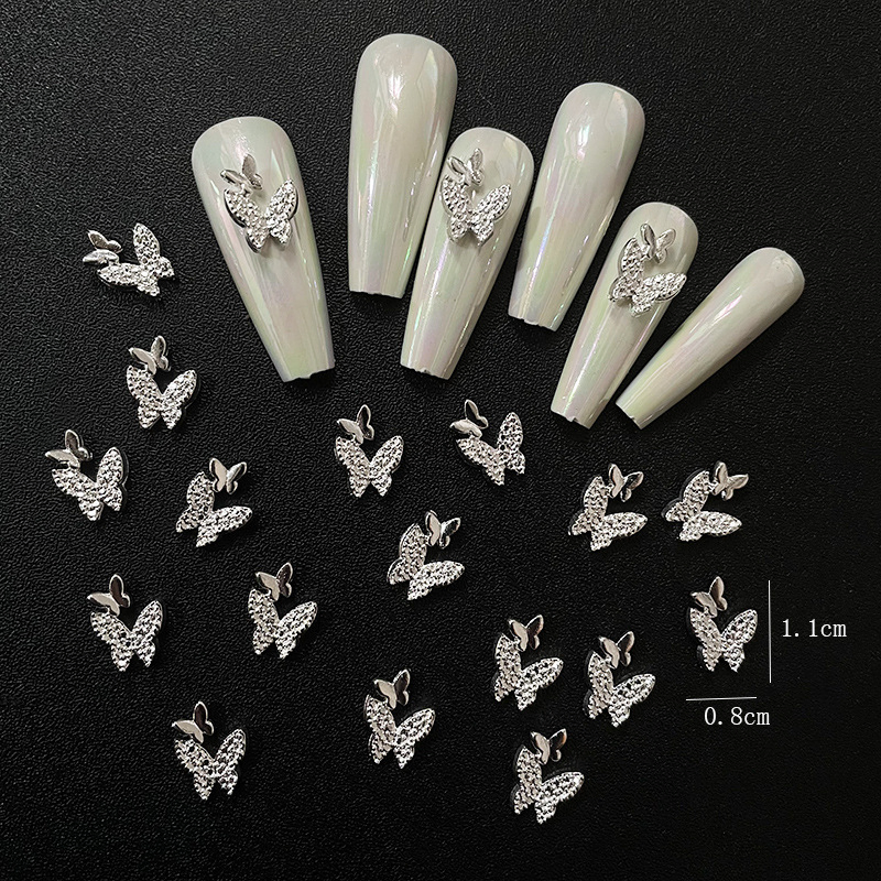 Electro -Plated Bowl of Bright Silver Gold Double -Layer Butterflies Nail Jewelry