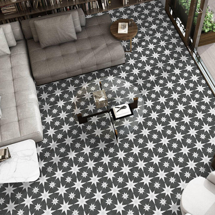 Art Porcelain Cement for Wall Black and White Flower Tile Green Flower Pattern Floor Tile