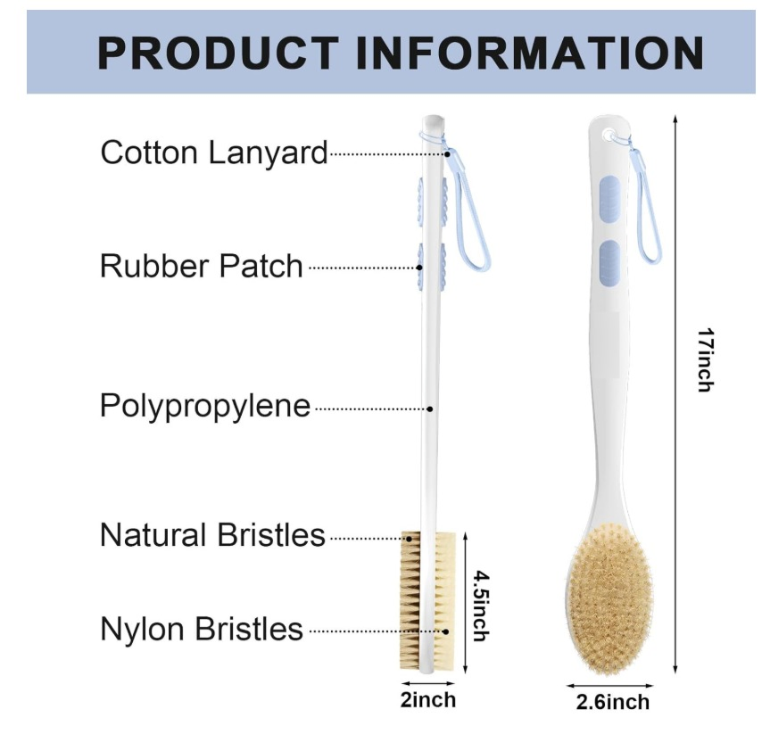 Back Scrubber Double Sided Bath Brush Body Brushwith Long Handle
