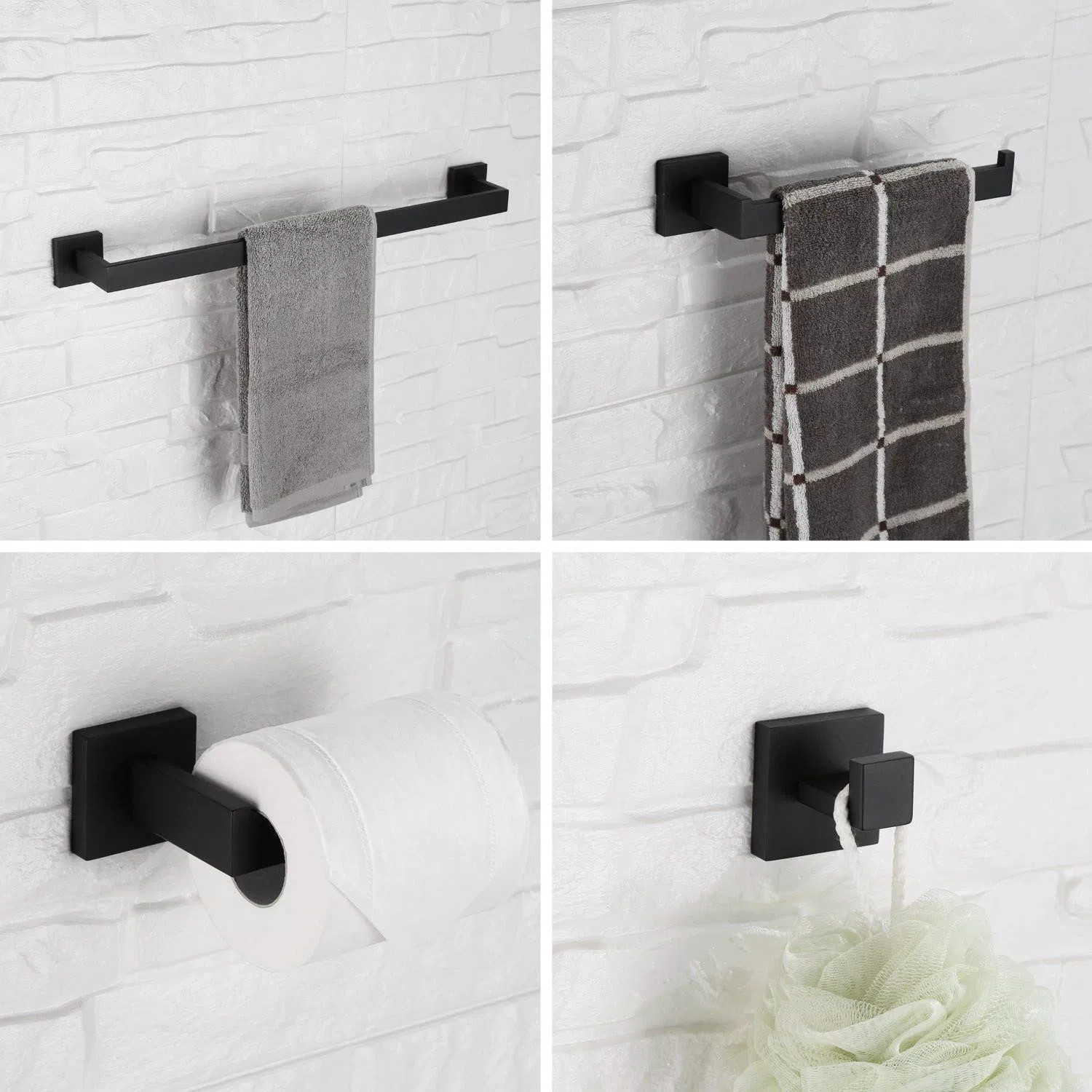 Matte Black Robe Hook Towel Rail Rack Bar Shelf Tissue Paper Holder Bathroom Hardware Set Bathroom Accessories