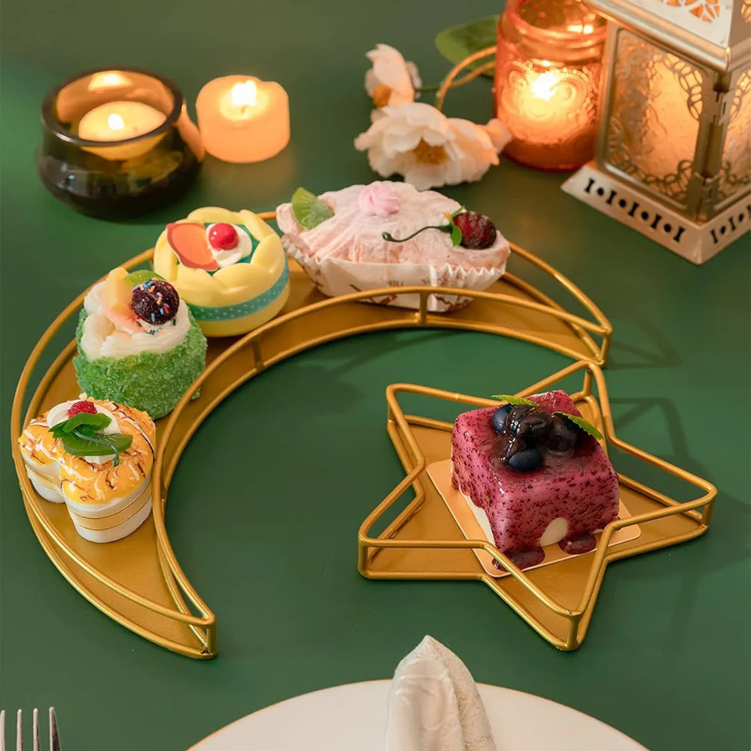 Islam Muslim Ramadan Metal Serving Dishes Moon Star Shaped Trays for Eid Mubarak