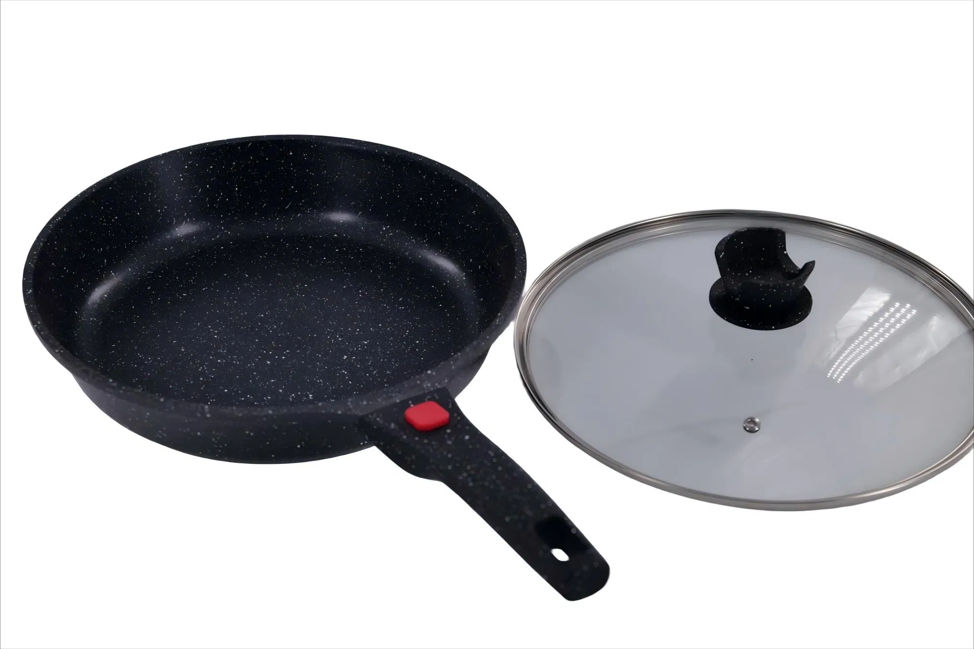 Detachable Handle Design Kitchen Frying Pan with Red Button Safety Lock