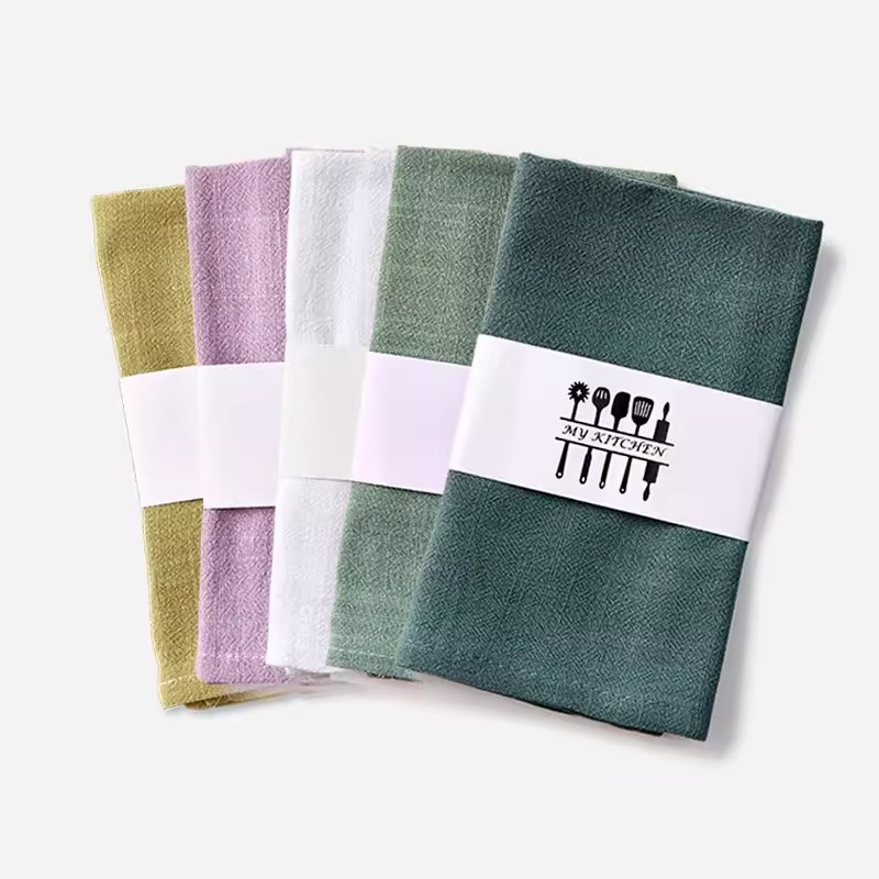 Solid Linen Cotton Kitchen Towel with Hook Party Dinner Napkins Tea Towel